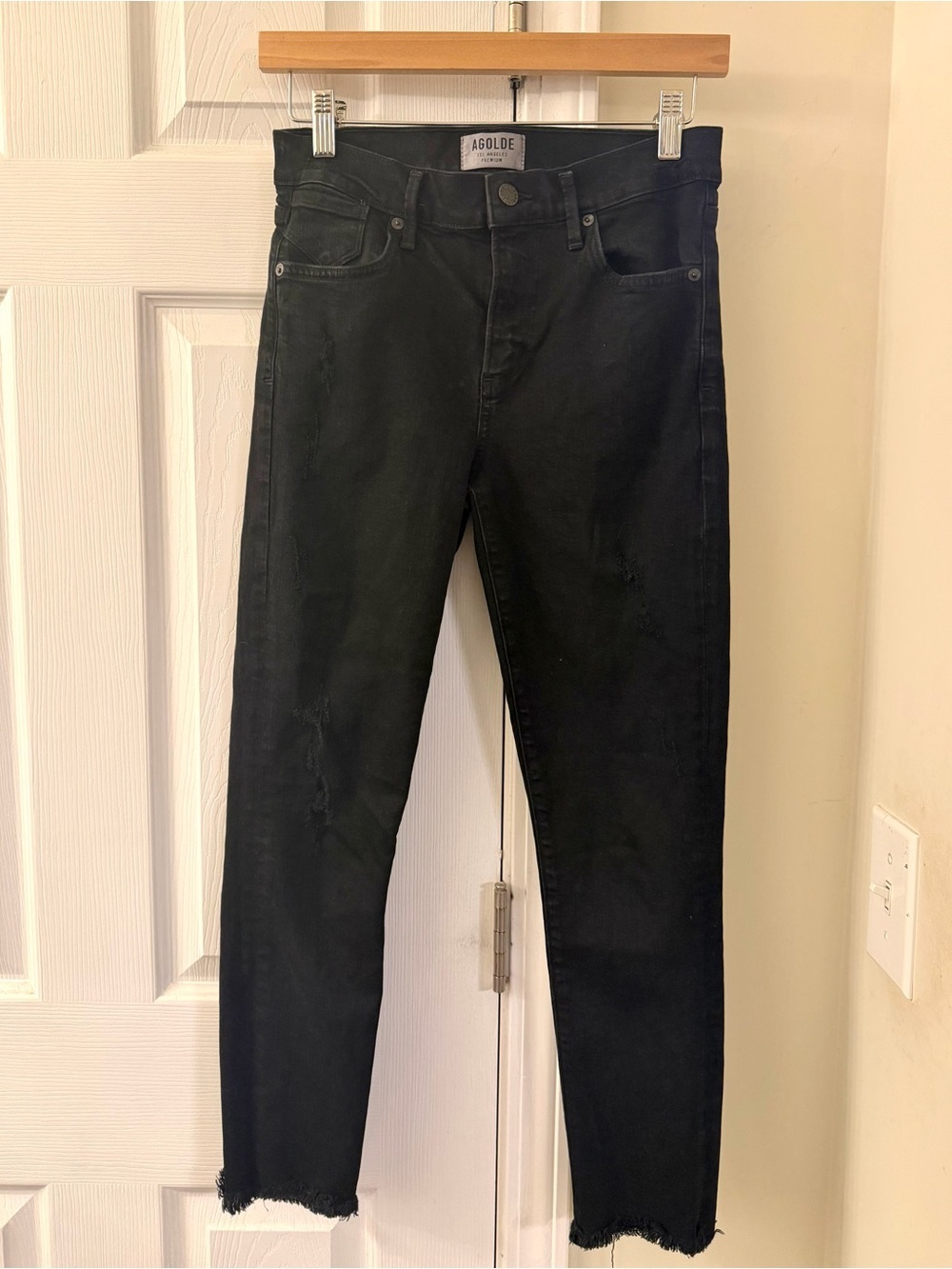 AGOLDE Black Distressed Raw Hem Skinny Jeans
